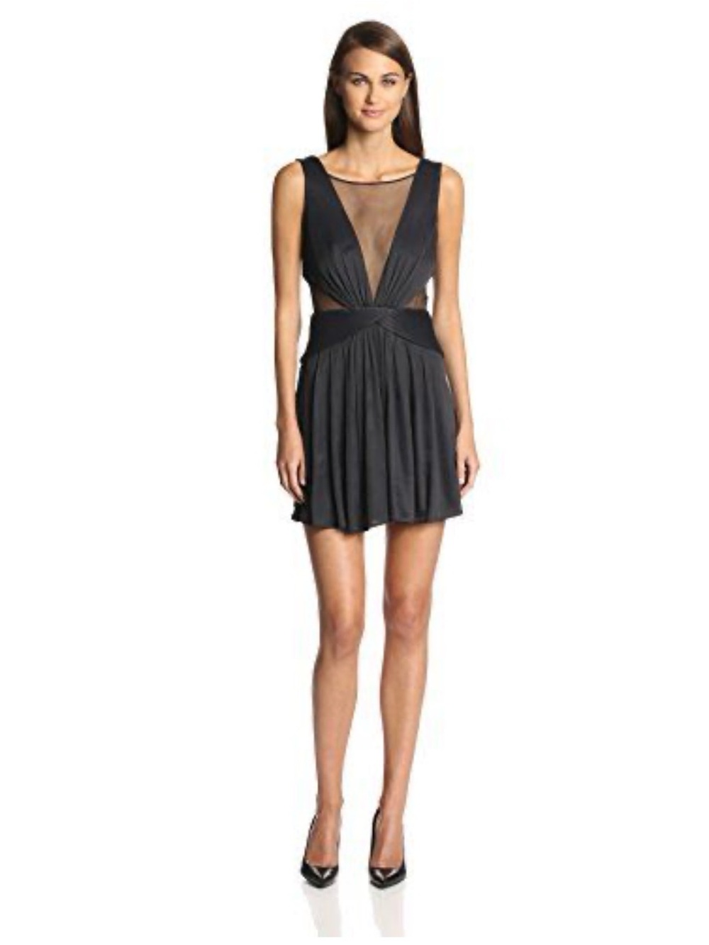 BCBGMaxAzria lacee Black Mesh Plunge Mini Dress